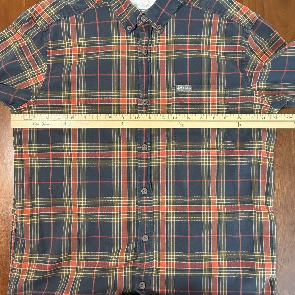 Columbia Mens Button Down Shirt L Navy Plaid Long Sleeve Stretch Cotton Casual - Picture 6 of 7